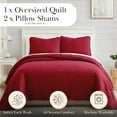 thumbnail image 2 of Southshore Fine Linens Oversized Quilt Bedding Set lightweight, prewash fabric soft coverlet bedspread 3-Piece with two matching shams (98 in wide x 98 in long), Grid Red, Full / Queen, 2 of 9