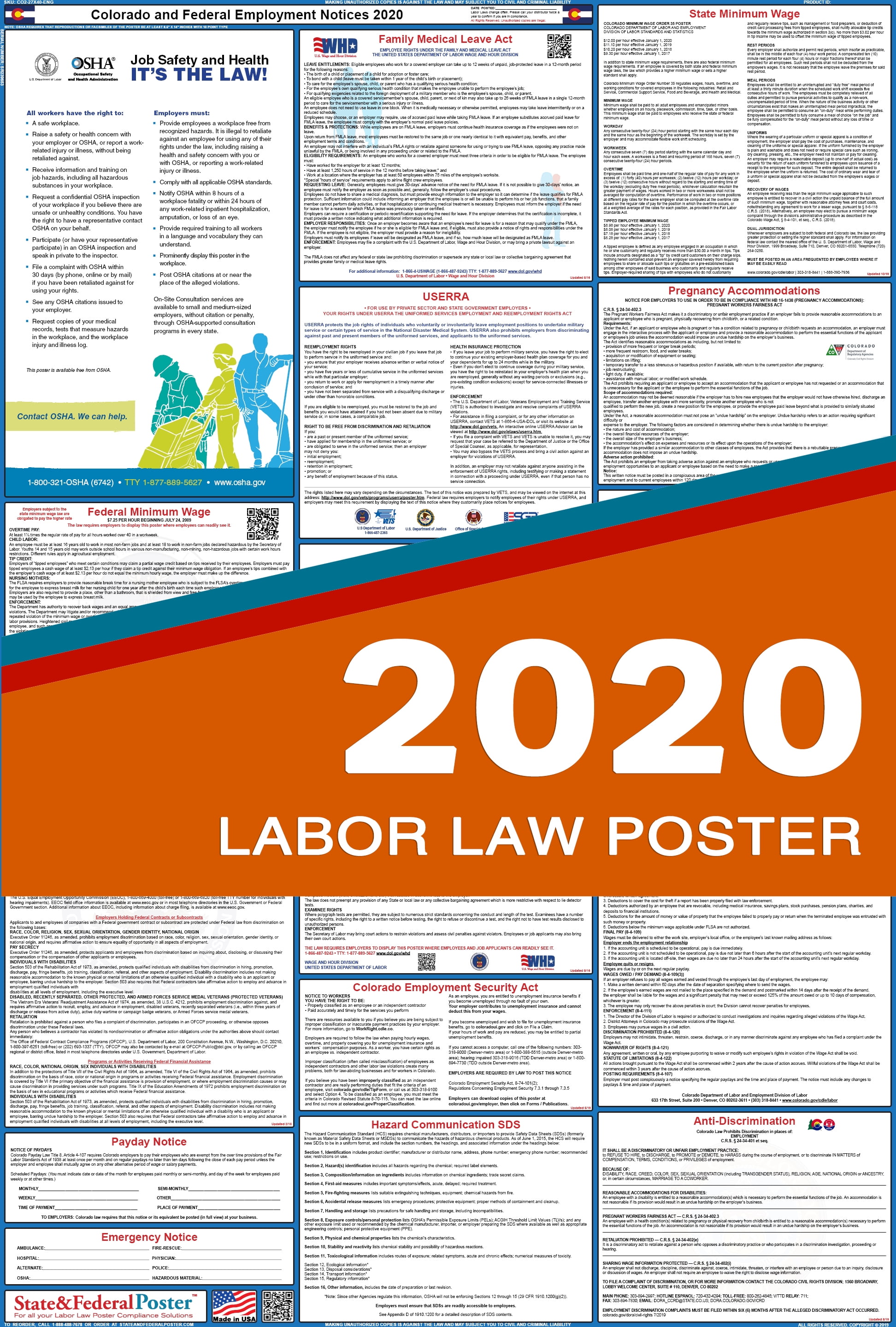 2020 Colorado State and Federal Labor Law Poster (Laminated) Walmart