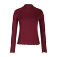 thumbnail image 4 of RYRJJ Women's Mock Turtleneck Long Sleeve Shirts Ribbed Knit Lightweight Pullover Sweater Stretch Fitted Thermal Basic Tops(Wine,M), 4 of 6