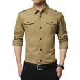 thumbnail image 2 of Camisa informal para hombre, camisa de color sólido, camisa para hombre, de manga larga, de alta calidad, estilo militar, de algodón, camisas de negocios ajustadas para hombre, 2 of 4