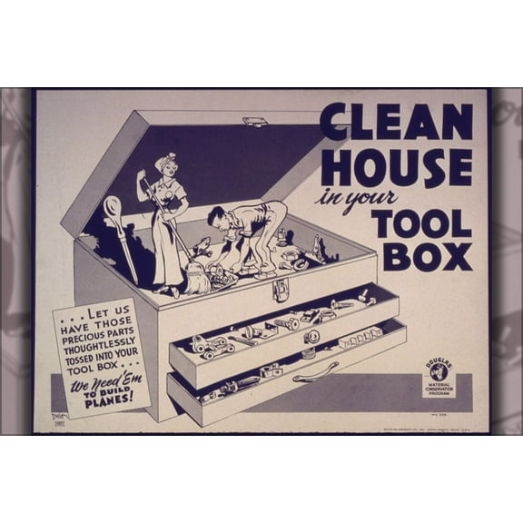 24"x36" Gallery Poster, ww2 recycling propaganda, Clean House In Your Tool Box 1942