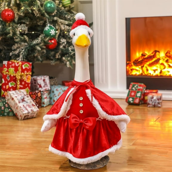 Christmas Porch Goose Outfits Christmas Mrs. Claus Dresses Goose Outfit Clothes for 23" High Cement or Plastic Goose Lawn Clothing Porch Garden Costume