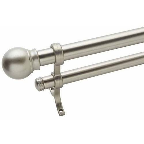 Bali 3/4" Satin Nickel Ball Double Curtain Rod, 4884", Nickel
