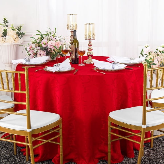 Wedding Linens Inc. 90" Round Damask Jacquard Polyester Tablecloth Table Cover Linens - Red