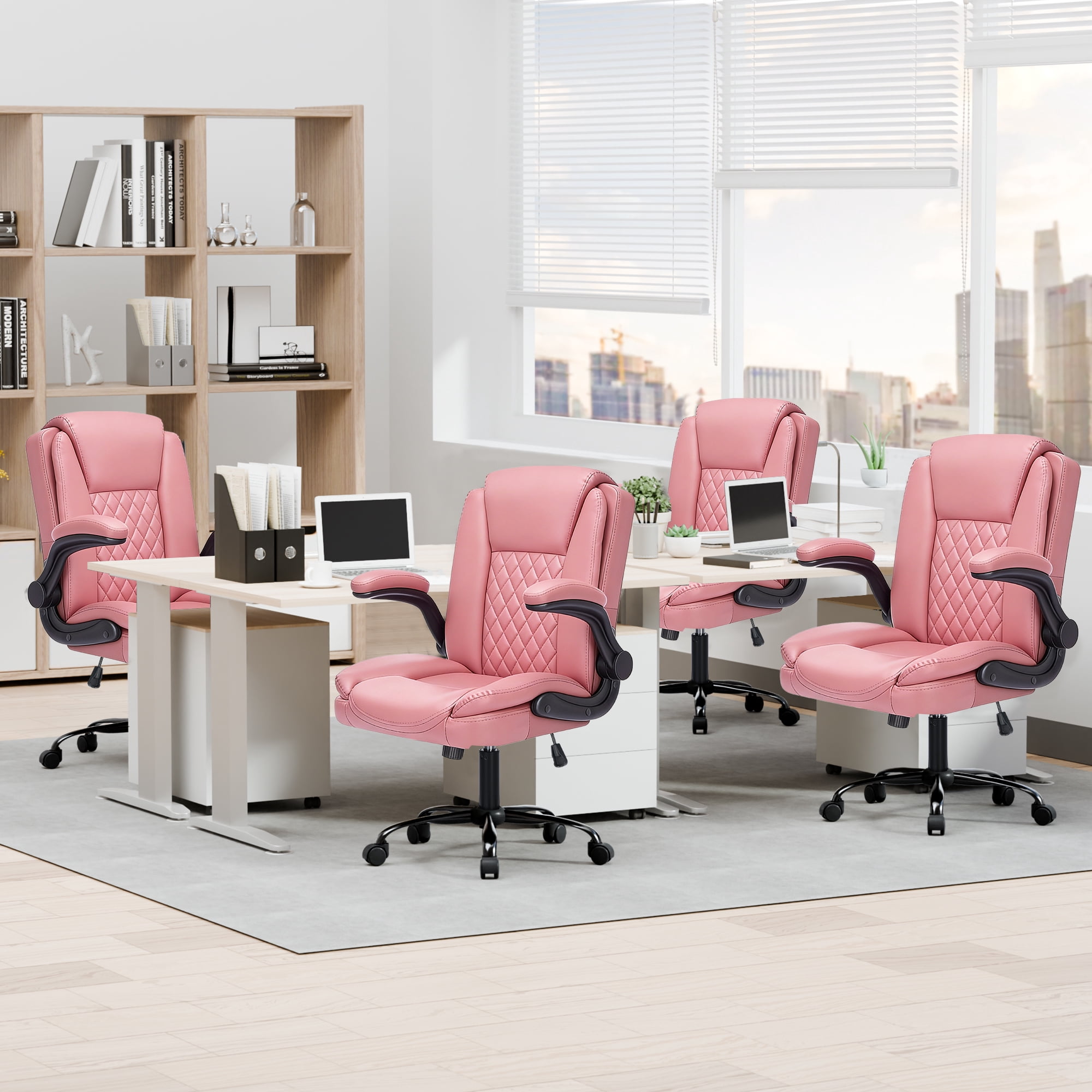 Fantasylab Executive Ergonomic 300LBS PU Leather Home Office Desk Chair, Computer Desk Chair with Adjustable Armrest,PINK