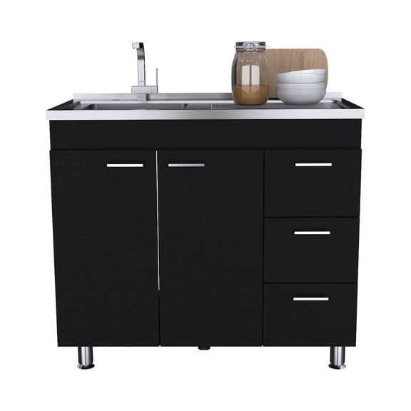 DEPOT E-SHOP Rushville Base Double Door Cabinet, Three Drawers