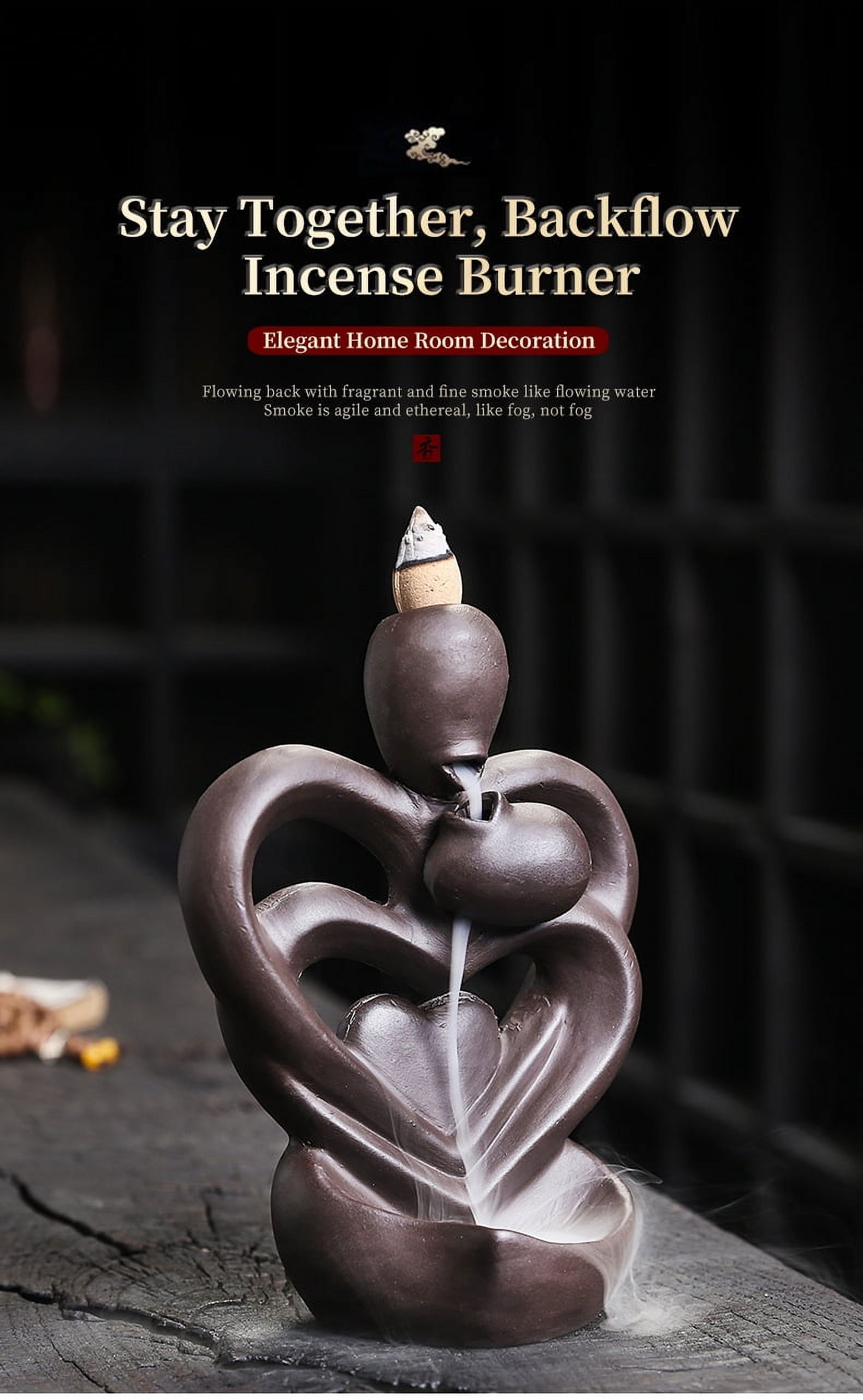 Unique 3 Heart-Shaped Backflow Incense Burner Creative Purple Clay Aromatherapy Waterfall Incense Furnace Holder for Home Decor