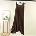 thumbnail image 2 of Womens Solid Color Basic Stretch Slinky Fold Over Waist Drawstring Long Midi Skirt Summer Coffee, 2 of 5