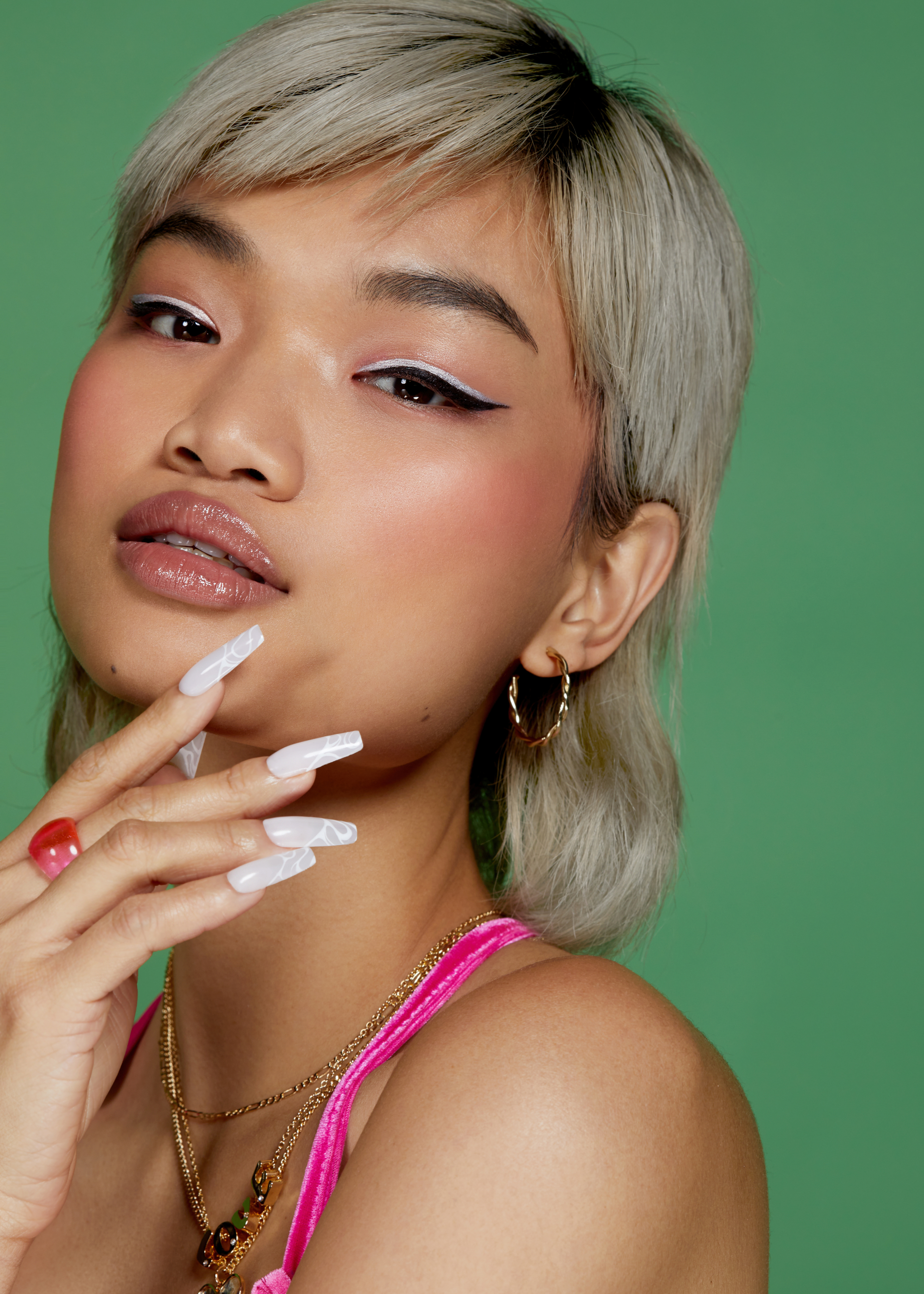Lottie London x Chaun Legend Stay Press'd, Press On Nail Set, French Twist, 30 Coffin Shape Nails