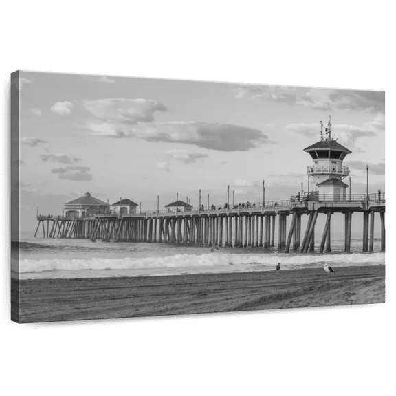 Elephant Stock Pier At Huntington Beach Wall Art - Horizontal Canvas Wall Art - Living Room Wall Decor - Places Canvas - Gray And Black Decor - 12" x 8"
