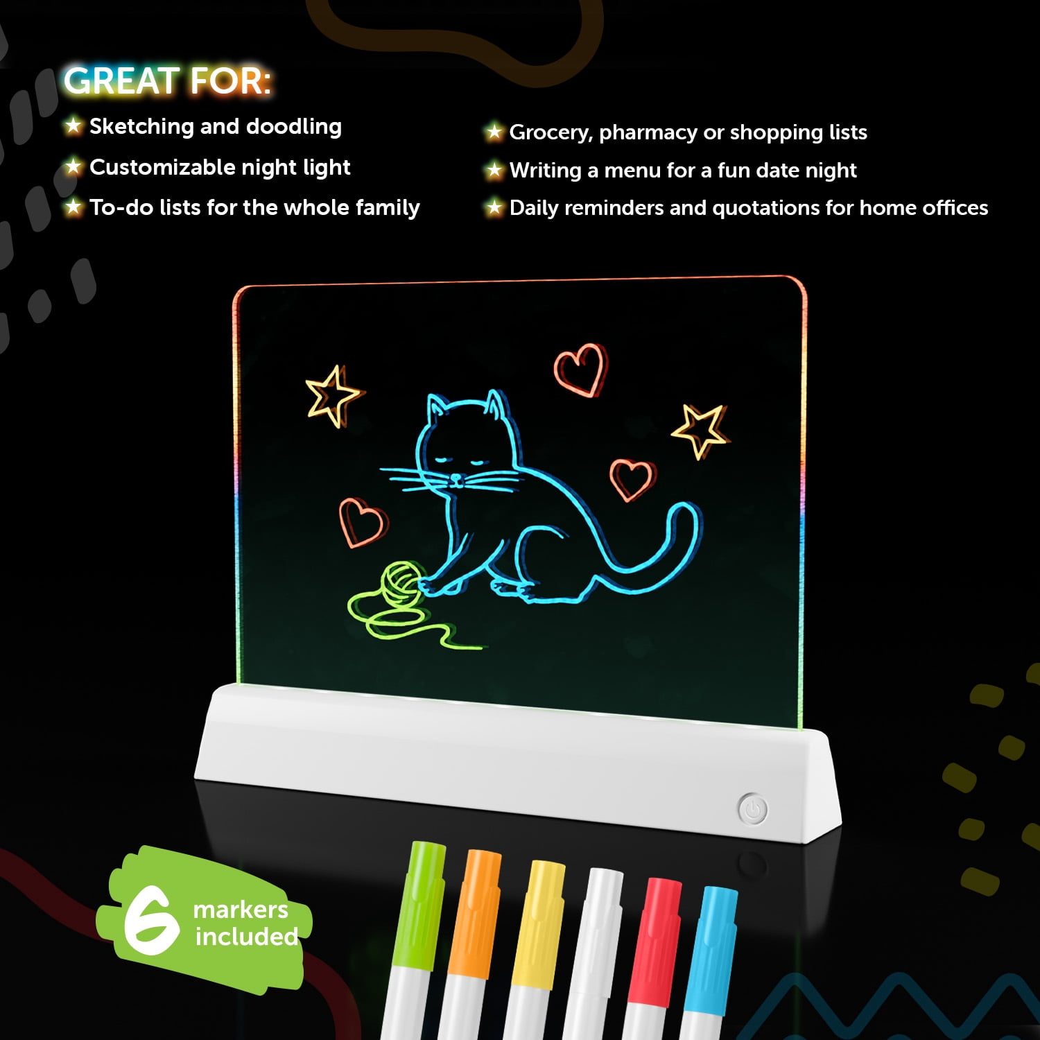 Globe Electric LED Rechargeable Color Changing Glow Light Board with Included USB-C Cable, Markers, Wipes and Stencils