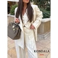 thumbnail image 3 of TRAFZA-traje de oficina Vintage para mujer, Blazer con cuello de pico a rayas y bolsillos de doble botonadura, Pantalones rectos sueltos, conjuntos de moda 2023, 3 of 5
