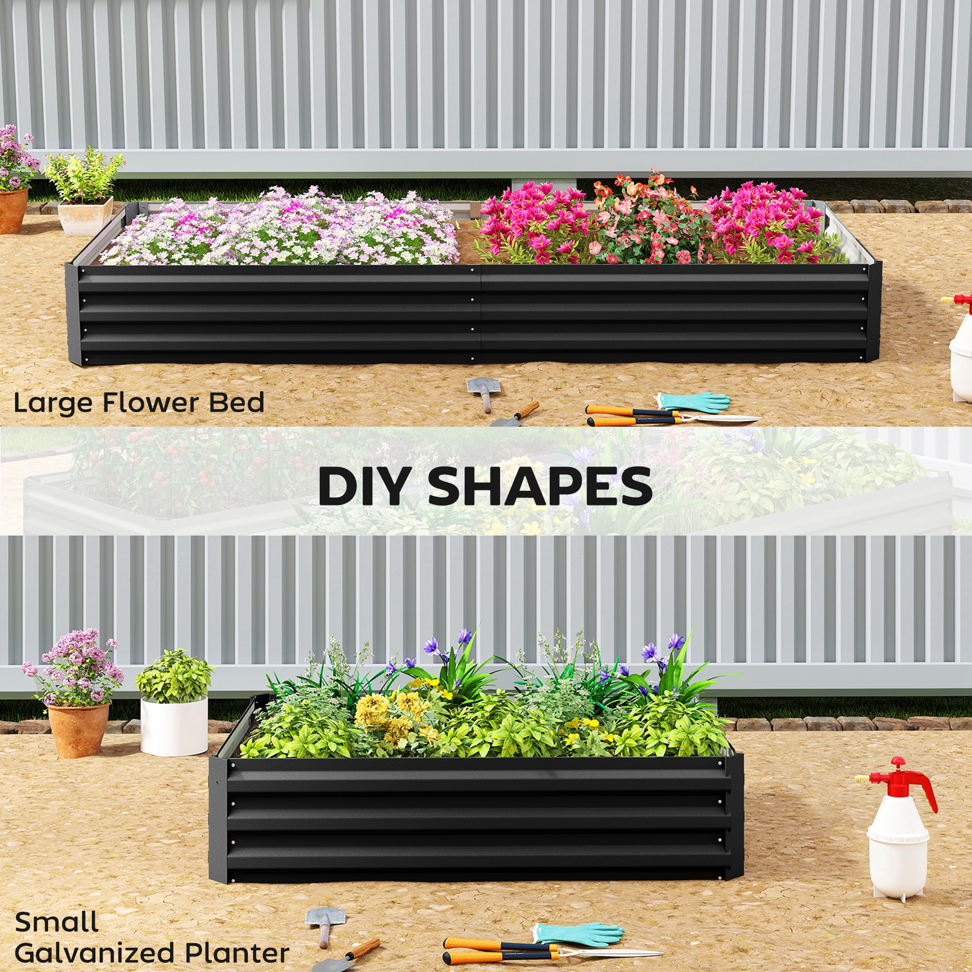 Outsunny 95" x 36" x 12" Galvanized Raised Garden Bed, Metal Elevated Planter Box, Easy DIY and Cleaning for Growing Flowers, Herbs, Black