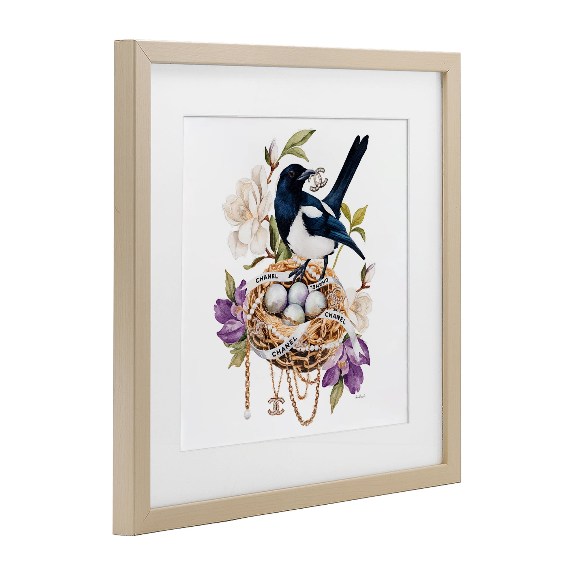Stupell Industries Glam Birds Nest Magnolia Birch Framed Print Under Glass, design by Amanda Greenwood
