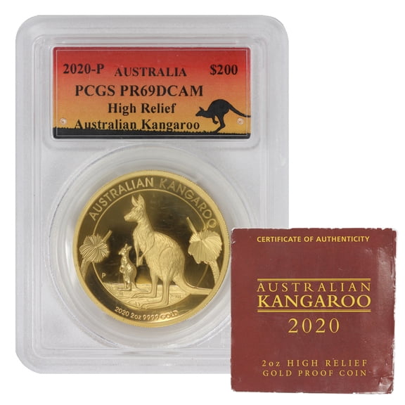 Australia 2020-P 2 oz $200 Gold Kangaroo PCGS PR-69 Deep Cameo High Relief Coin PR69DCAM w/ Certificate of Authenticity