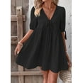 thumbnail image 6 of Womens Summer Casual Short Sleeve Dresses A Line Bow-Knot Tie Front Babydoll Loose Cute Mini Dress Black M, 6 of 10