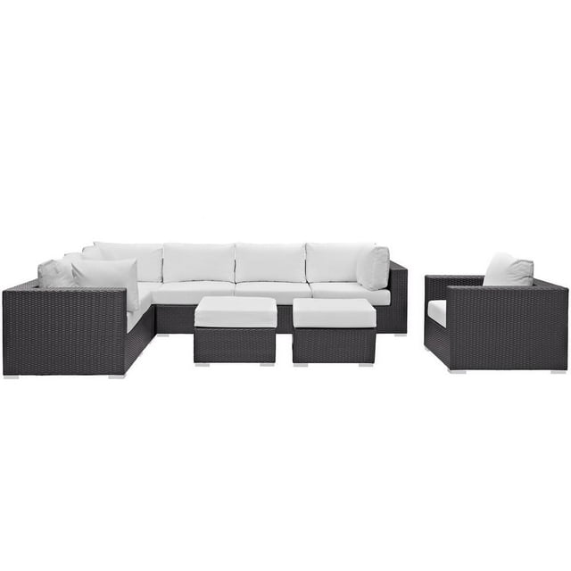 Modway Convene 9-Piece Outdoor Patio Furniture Sectional, White
