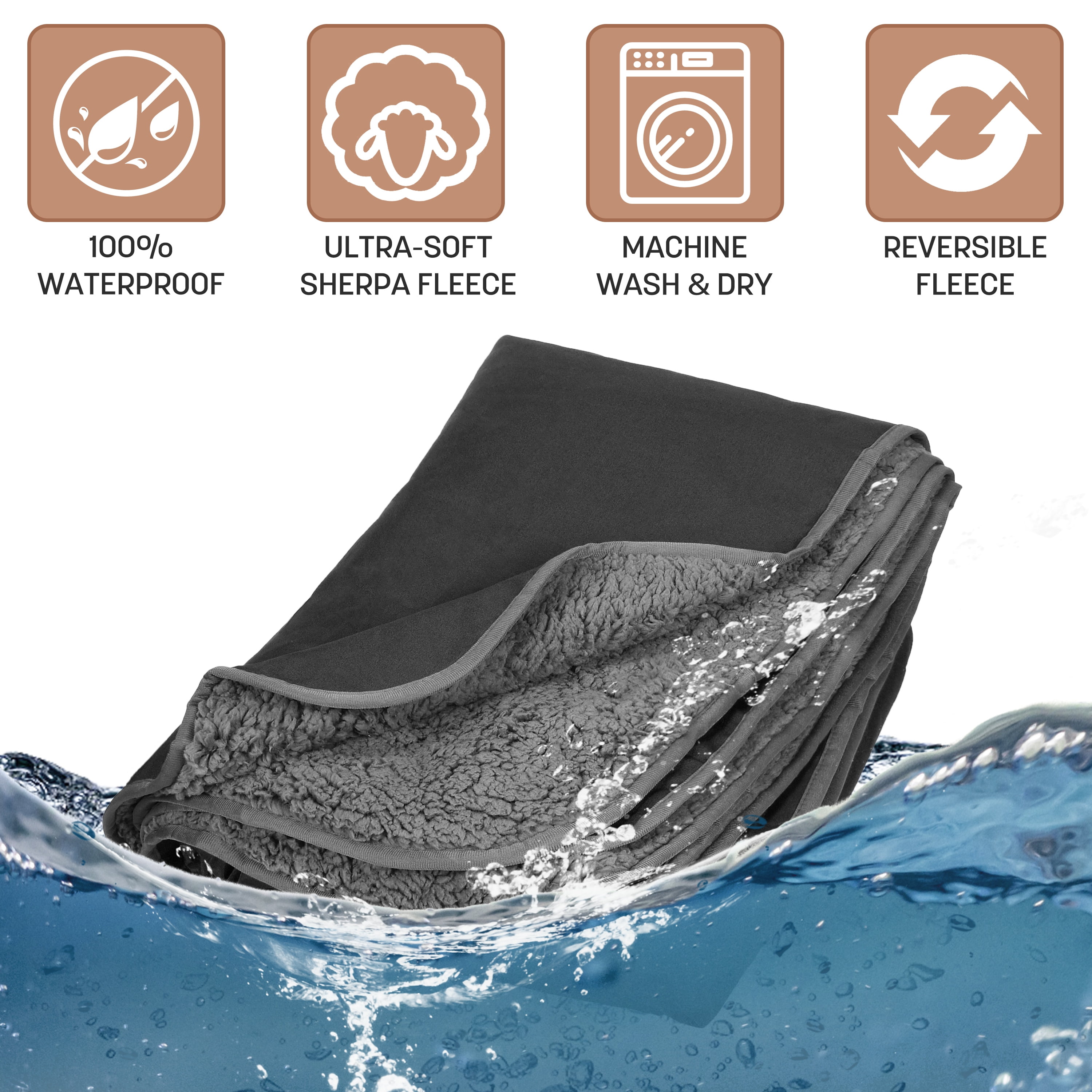 Tirrinia Waterproof Picnic Blanket with Sherpa Lining, Windproof Triple Layers Warm Comfy Foldable for Camping Stadium, Beach, Picnic, Grass, Concerts, Car, Dog, 51''X 59''