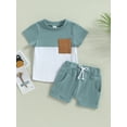 thumbnail image 2 of Spewahor Toddler Boys Summer Outfit Sets Short Sleeve Contrast Color Tops + Solid Color Drawstring Shorts, 2 of 9