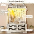 thumbnail image 2 of Hall Tree with Bench and Shoe Storage, 5-in-1 Entryway Bench with Coat Rack, 10 Shoe Cubbies & 9 Coat Hooks, Barn Door & Adjustable Shelf (Vintage White), 2 of 8