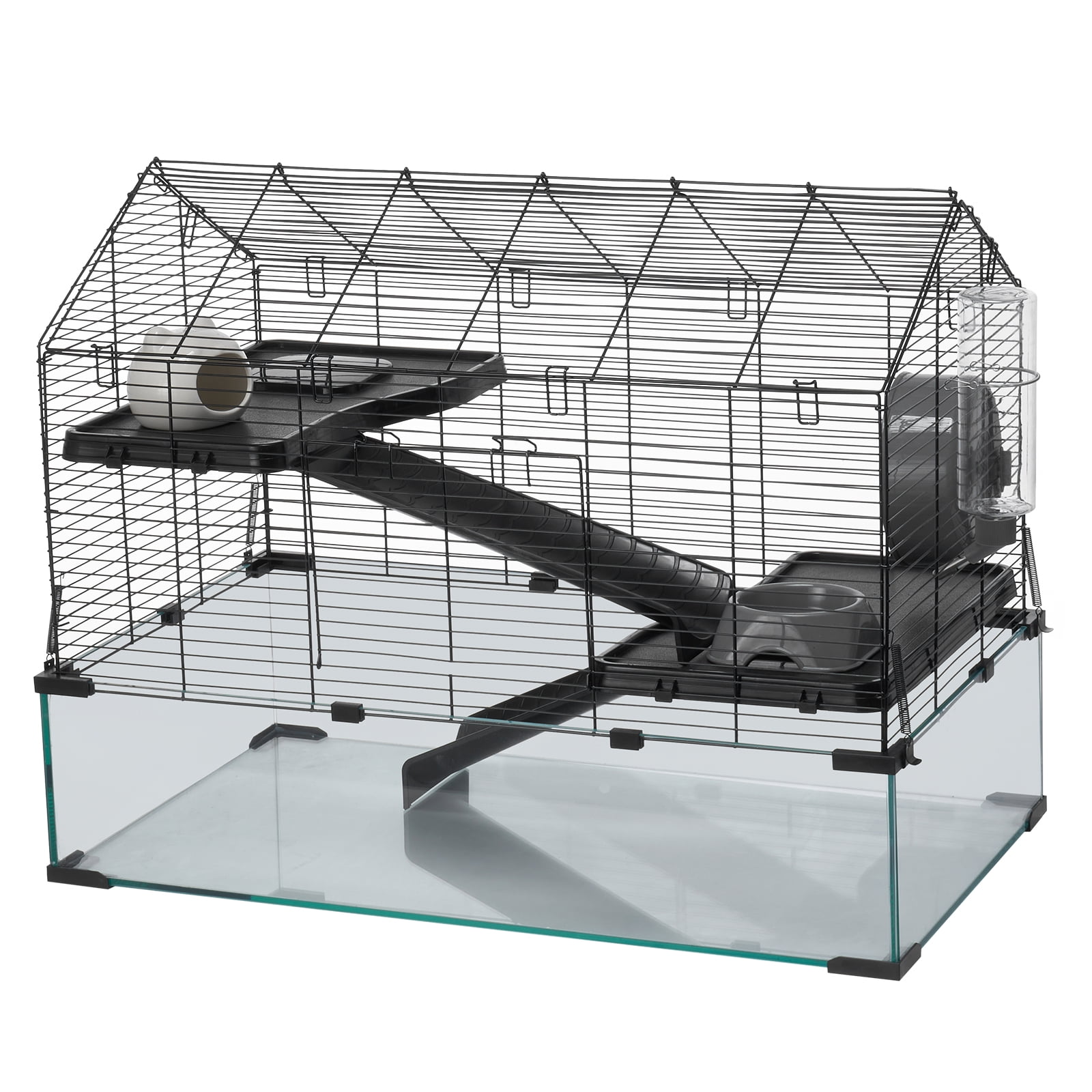 KFFKFF Rodent Enclosure, Full View Clear Rodent Homes, Compact Creature Habitat, 29.5 x 17.3 x 24 in, Breathable Pet Rodent Cages with Hydration Bottle, Mobile Rodent Residence for Rats, Guinea Pigs