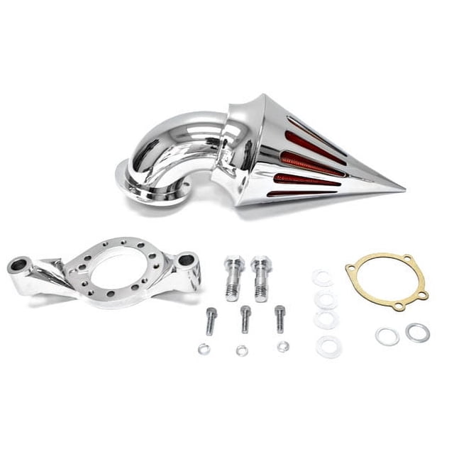 Krator Spike Air Cleaner Kit Compatible with Harley Davidson CV Carburetor Delphi V-Twin Cruiser Chrome Billet Aluminum Cone Intake Filter Motorcycle
