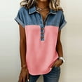 thumbnail image 2 of Sentmoon Ensemble 2 Pcs pour Femmes Chemise en Jean Chemise pour Femmes Manches Courtes Col à Revers Patchwork Coupe Régulière avec Imprimé Blouses Extensibles pour Femmes Ravissant pour Voyage et Vacances 3TG-5TG, 2 of 6