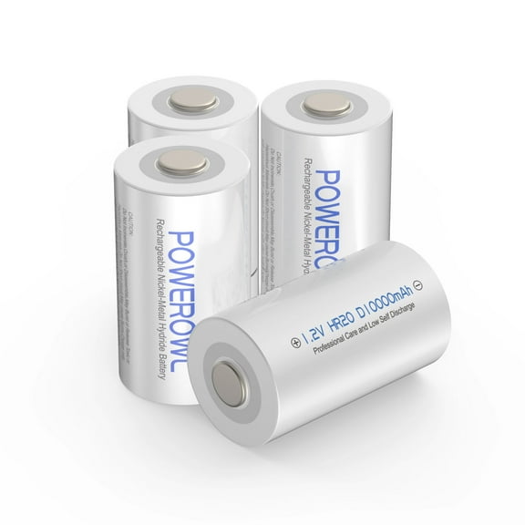 Powerowl Rechargeable D Batteries 4-Pack 10000mah NiMH, , D Cell Batteries