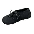 thumbnail image 2 of Hinvhai Womens Wide Width Flat Shoes Casual Round Toe Lace-Up Comfort Flats Suede Classic Spring Summer Shoes Black 5.5(35), 2 of 8