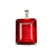 GEMHUB 20.00 Gram Emerald Cut Red Topaz Gemstone Pendant Solid 925 Silver Jewelry For Women