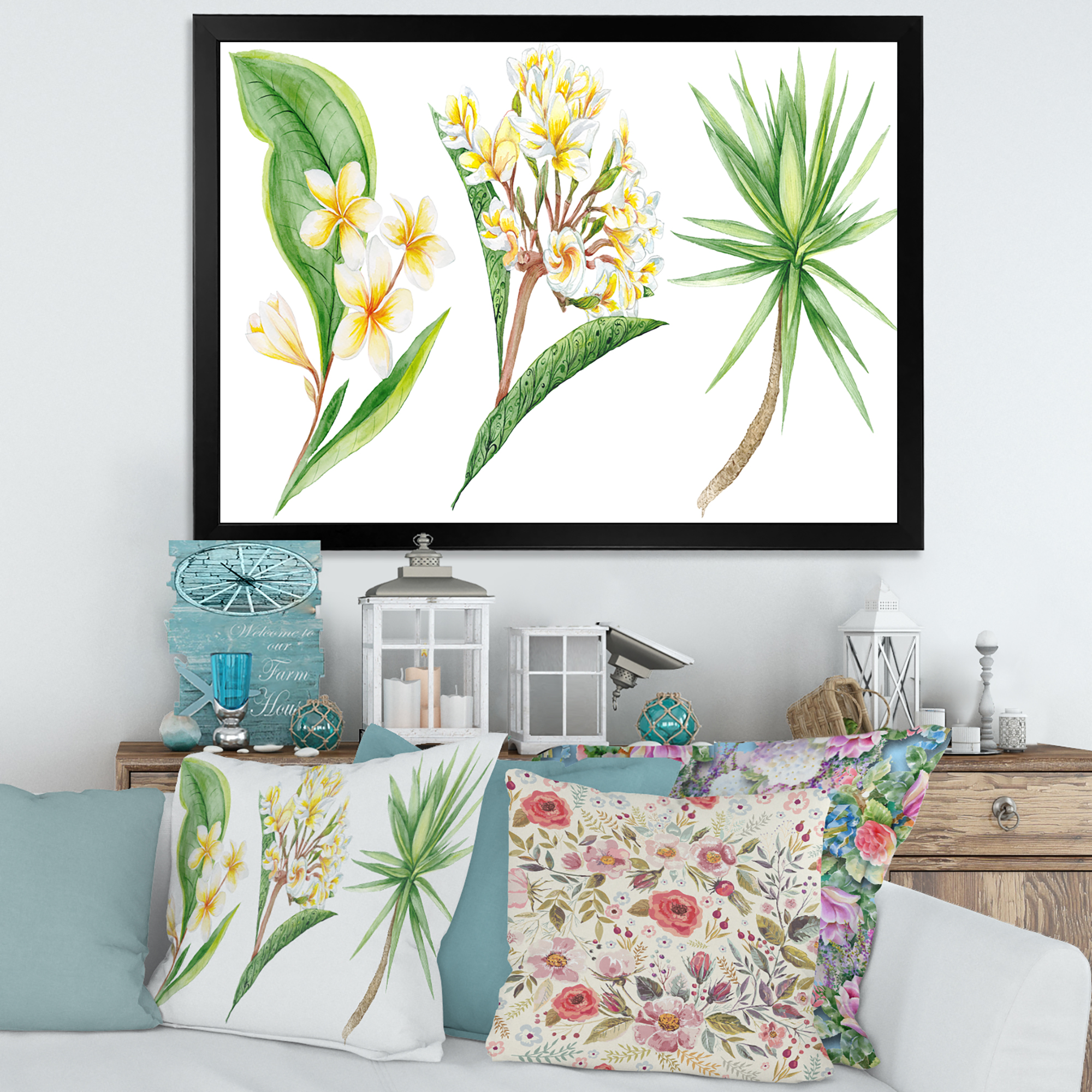 Designart 'Yellow Flowers and Tropical Foliage XII' Traditional Framed Art Print