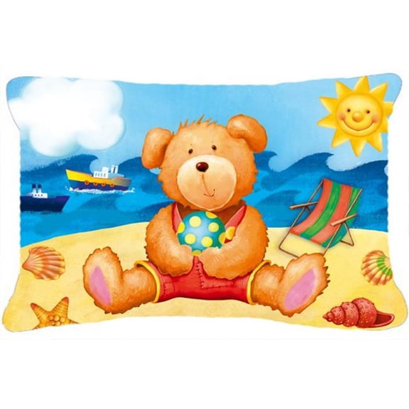 Teddy Bear on the Beach Fabric Decorative Pillow