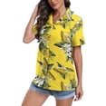 thumbnail image 4 of Aiyino Women's Hawaiian Floral Shirts Short Sleeve Button Down Shirts Soft Cool Floral Tropical Holiday Beach Shirts V Neck Summer Beach Tops T-Shirt,L White Flower Yellow, 4 of 9