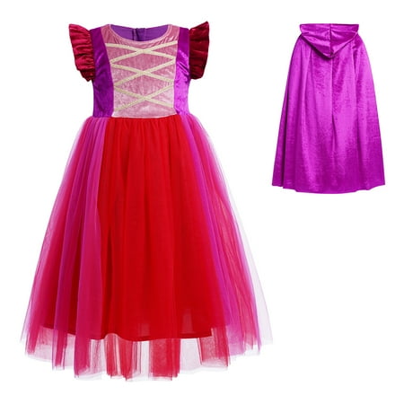 

IDOPIP Halloween Costume for Girls Kids Witch Dress with Cape Wig Halloween Sanderson Sister Witch Fancy Dress up Cosplay Suits Role Play Outfits Set 4-5 Years Purple