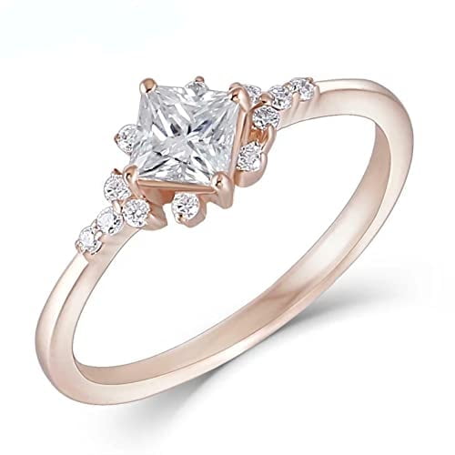 HeartsAndYou 1.7ct Engagement Ring for Women Princess Cut Moissanite Petite Solitaire 18k Rose Gold over Silver