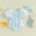 thumbnail image 2 of Bagilaanoe Newborn Baby Girl Rompers Floral Print Puff Sleeve Bodysuit + Headband 3M 6M 9M 12M Infant Summer One Piece Jumpsuit, 2 of 8
