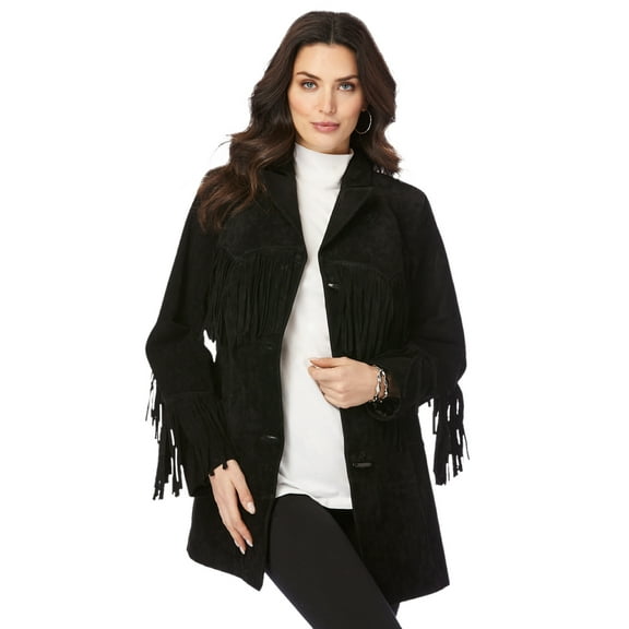Roaman's Women's Plus Size Fringe Suede Jacket