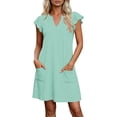 thumbnail image 2 of Dolkfu 1/4 Sleeve Women'S Dresses Refined V-Neck Green Mini A-Line Dresses Solid Modern Romance Relaxed Fit Dresses Mint Green,Xl, 2 of 6