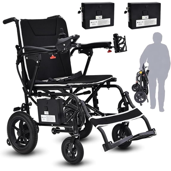 36 lbs Lightweight Foldable Electric Wheelchair for Adults & Seniors, 264LBS Capacity, 12-Mile Range All Terrain Power Wheelchair with LED Light & Cup Holder