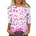 thumbnail image 1 of Penkiiy T-Shirt de la Saint-Valentin pour Femmes Manches 3/4 Col Rond Mignon Cœurs Graphiques T-Shirts Mode Décontractée Blouse 3TG Multicolore, 1 of 5