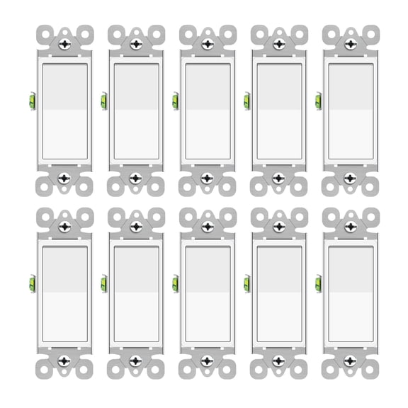 GREENCYCLE Single Pole Light Switch 10PCS,15A, 120-277V, SP Grounding Rocker Switch for Lamp, Commercial Grade, UL Listed, White（10 Pack）