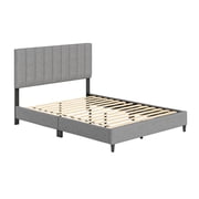 Boyd Sleep Leah Gray Linen Full Size Fully Upholstered Platform Bed Frame with Adjustable Headboard