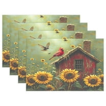 Ryvnso Placemats Set of 4 Cardinal on House Sunflowers Dining Mats Heat-Resistant Non-Slip Washable Table Mat