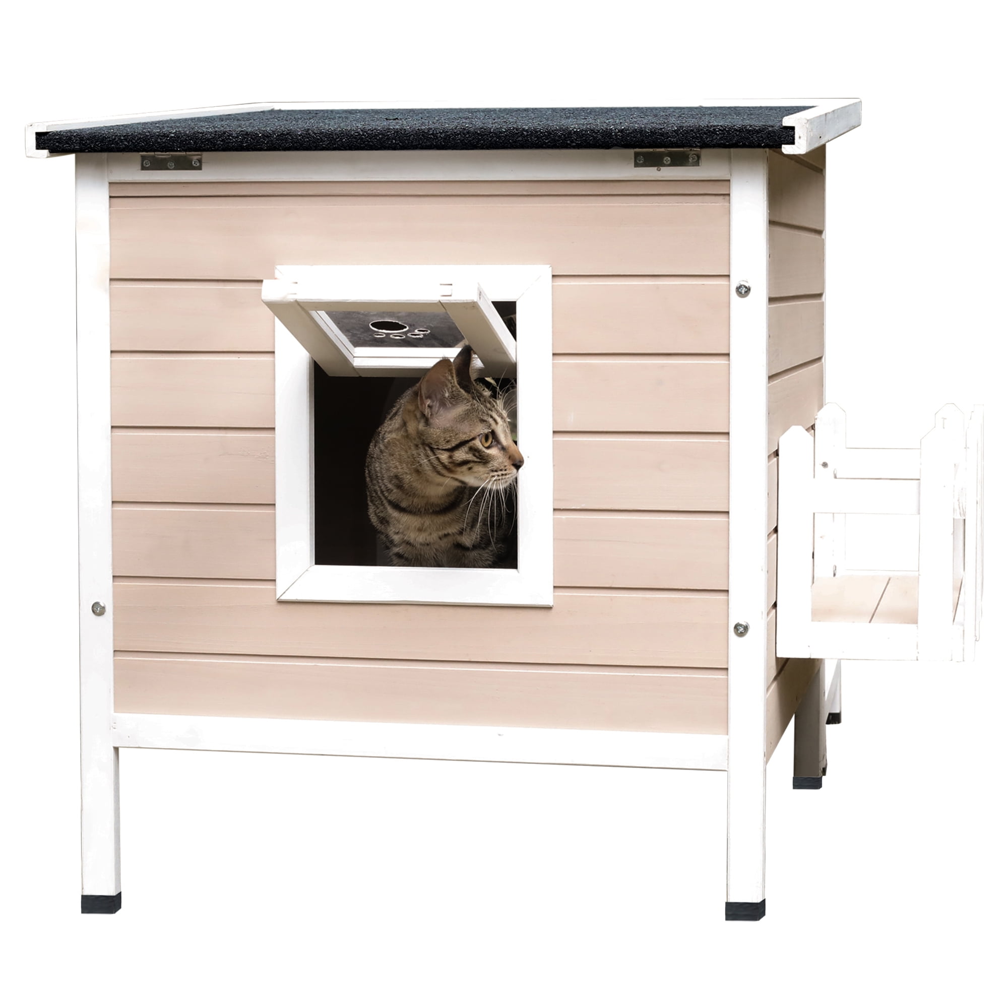 Resenkos Outdoor Indoor Wooden Cat House, Waterproof Small Animal Shelter Resenkos Outdoor Indoor Wooden Cat House, Waterproof Small Animal Shelter