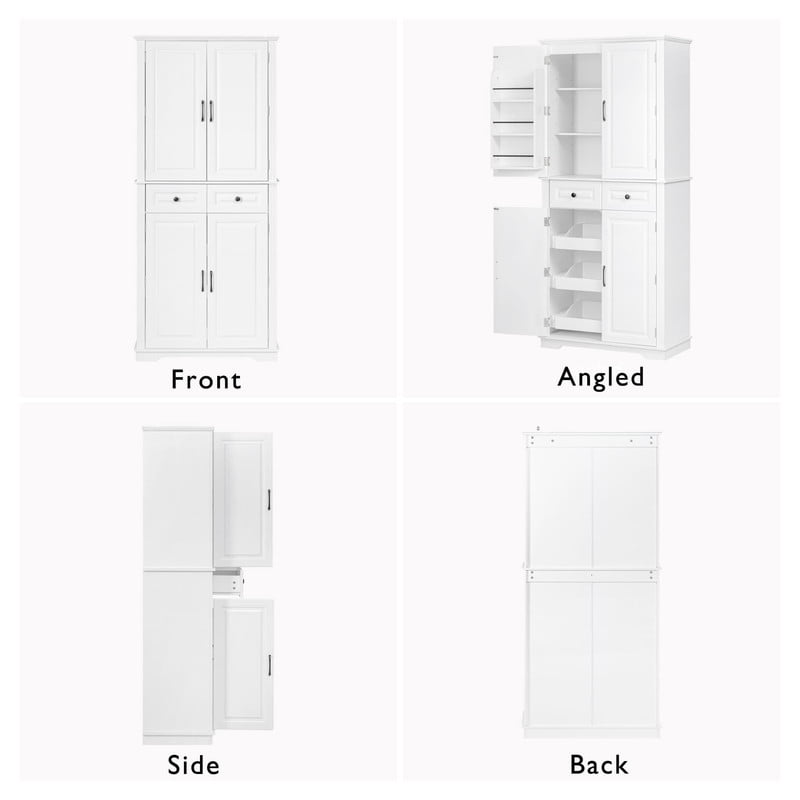 Farmhouse Kitchen Pantry Cabinet with 3 Pull Out Cabinet Organizers, Tall Kitchen Storage Cabinet with 2 Drawers, Freestanding Kitchen Cupboard with 6 Door Shelves