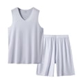 thumbnail image 3 of HVOBTTY Mens Comfy Pajama Set, Summer Pajama Set for Men, Men's Casual Soft Solid Color Sleeveless V Neck Tank Top and Shorts Training Sport Homewear 2 Piece Set White, XXXXL, 3 of 4