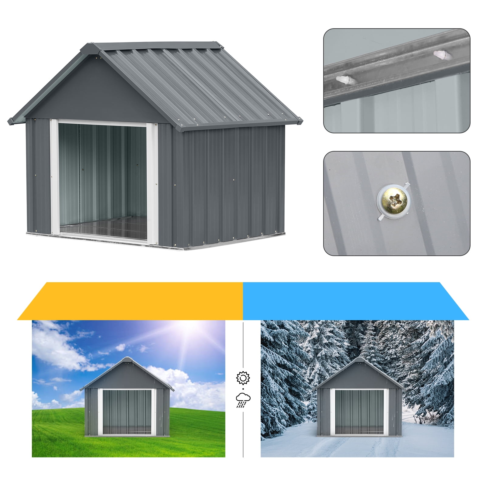 Durable Waterproof Metal Dog House for Small to Large Sized Dogs, Indoor Outdoor Insulated Doghouse