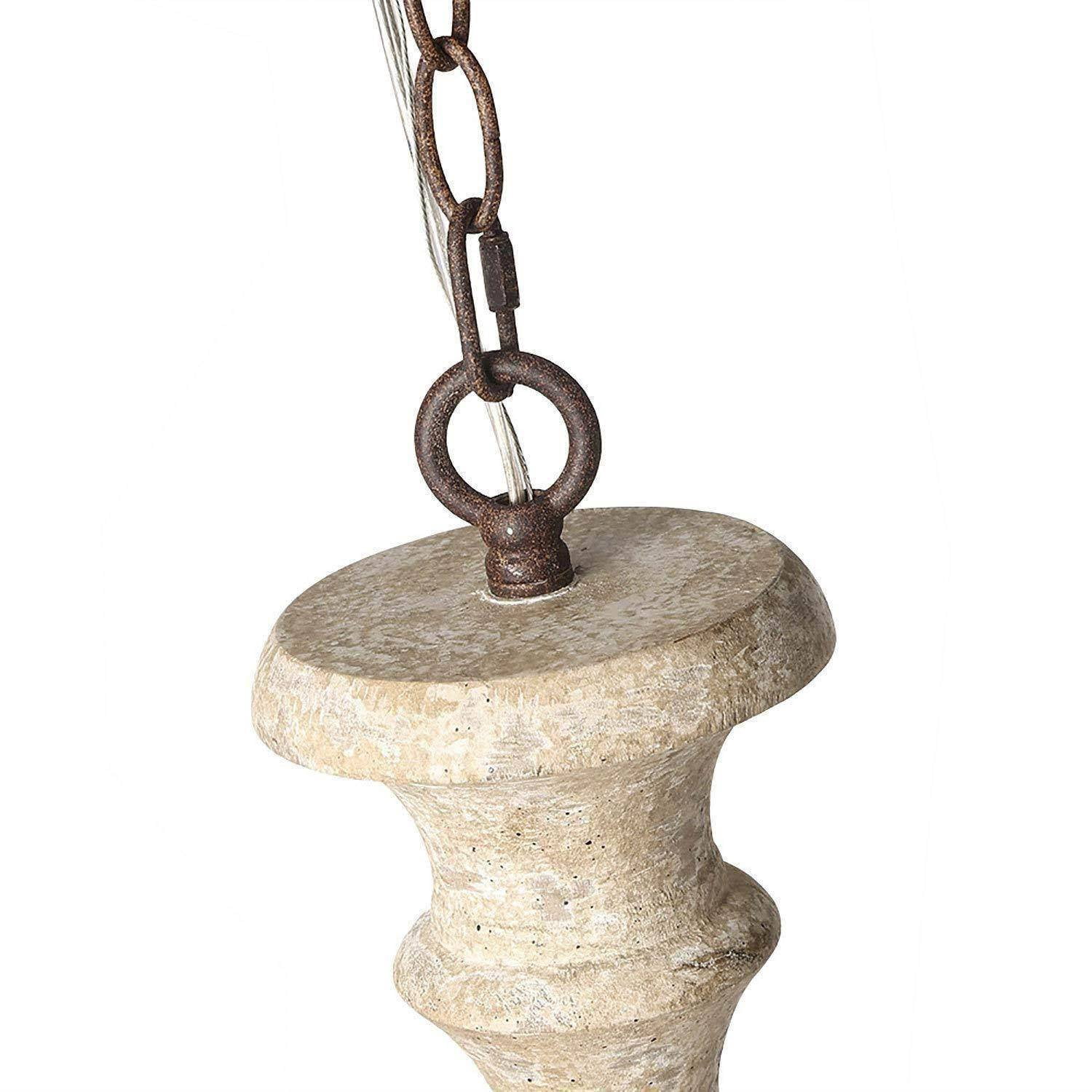 LNC Lupus 31'' Large 6 -Light Distressed Off-white Metal Wood Chandelier