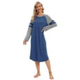 thumbnail image 4 of Women Long Sleeve Nightgown Loose Fit Sleepshirt Spring Fall Calf-Length Soft House Dress Round Neck Comfy Sleepwear Loungewear, Blue S-3XL, 4 of 6