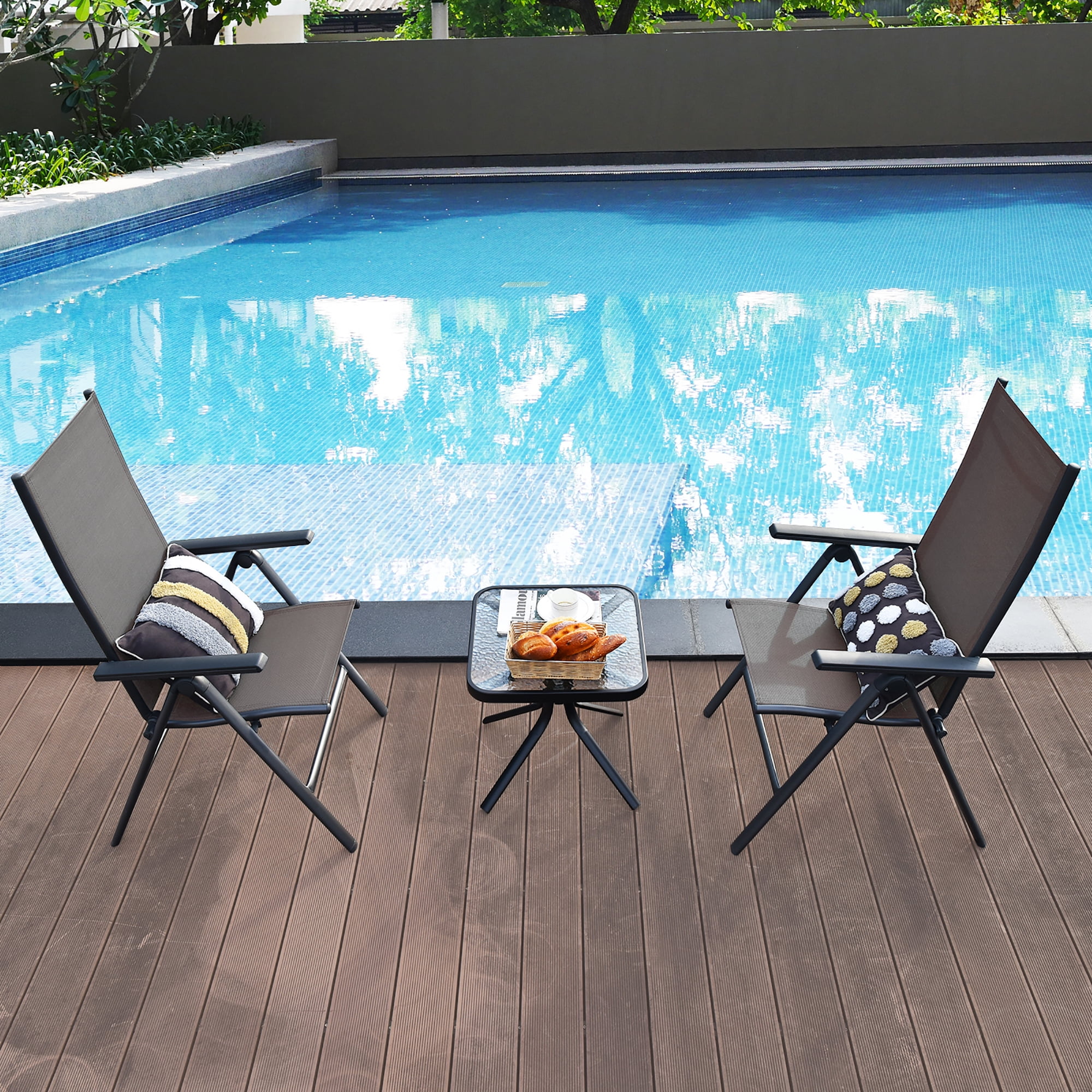 Costway 4PCS Patio Folding Dining Chairs Aluminium Adjustable Back Gray